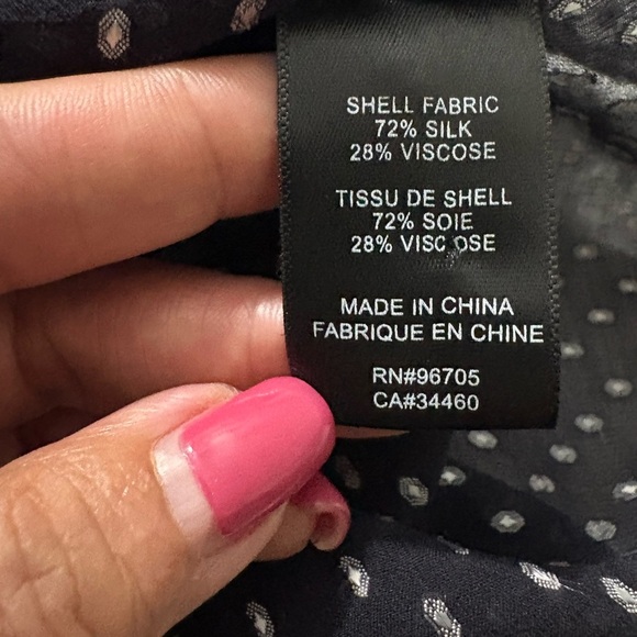 Rebecca Taylor Sheer, Feminine Navy Blue and White Clip Dot Silk/Viscose Blouse - Picture 10 of 15